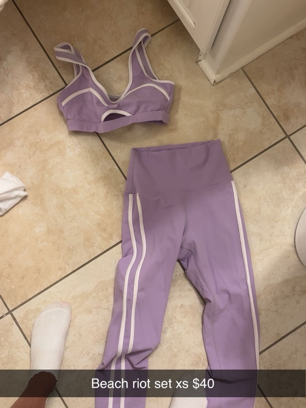 Beach Riot Lavender Active Set with White Trim